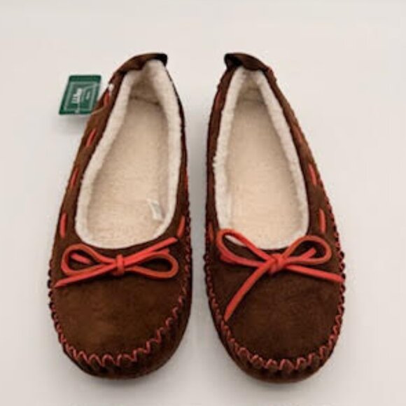 L.L.Bean Wicked Good Hearthside Moccasin Slippers Brown Suede Women’s Size 8 Med - Picture 1 of 12